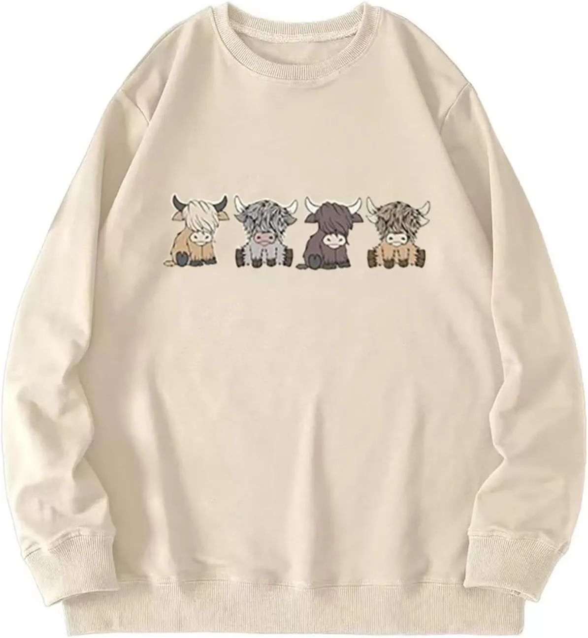 Women Cow Sweatshirt Funny Animal Graphic Long Sleeve Top Farm Life Pullover Western Cowgirl Casual Shirts