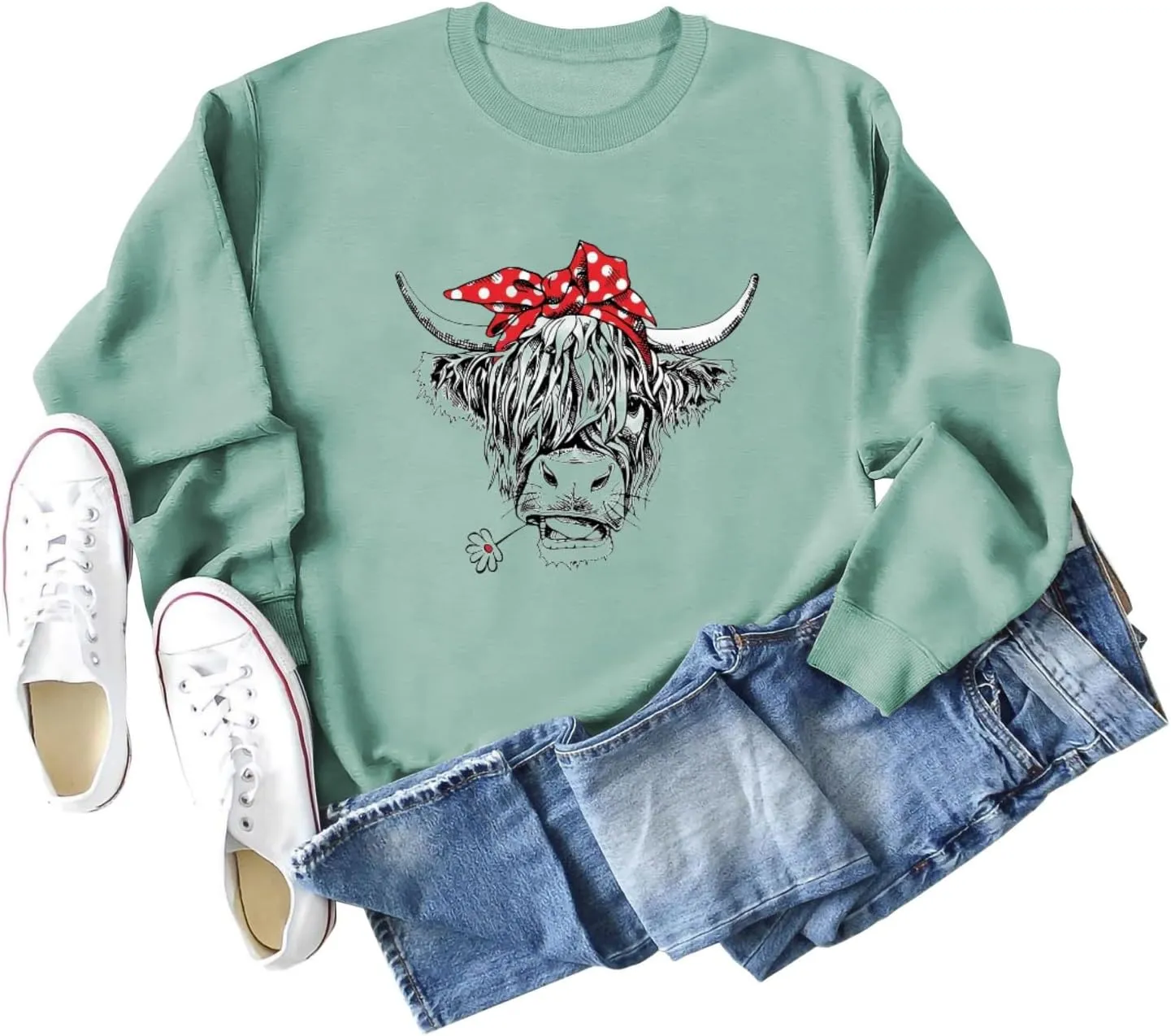 Women Cow Sweatshirt Funny Animal Graphic Long Sleeve Top Farm Life Pullover Western Cowgirl Casual Shirts