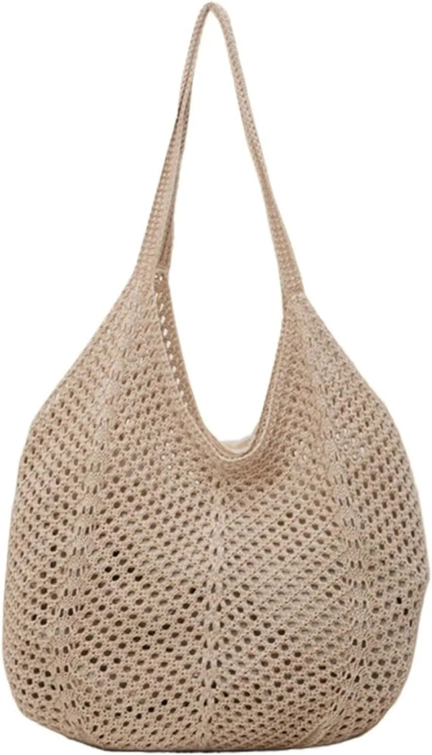Women Hollow Summer Bag Solid Color Large Capacity Knitted Tote Handbag Ladies Daily Handbag
