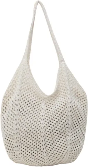 Women Hollow Summer Bag Solid Color Large Capacity Knitted Tote Handbag Ladies Daily Handbag