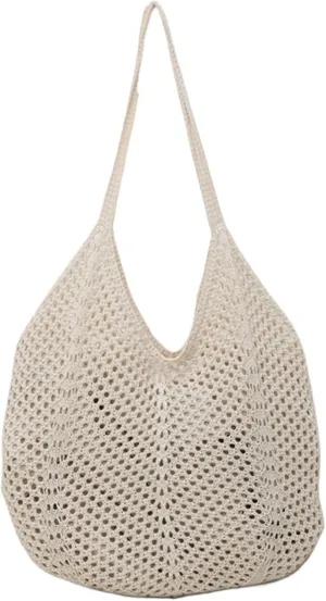 Women Hollow Summer Bag Solid Color Large Capacity Knitted Tote Handbag Ladies Daily Handbag