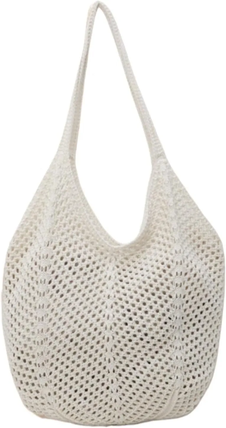 Women Hollow Summer Bag Solid Color Large Capacity Knitted Tote Handbag Ladies Daily Handbag