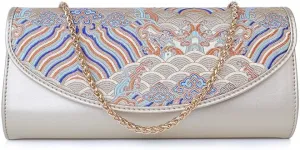 Women Leather Clutch Purses Retro Fashion Shoulder Bag Ethnic Clutch Bag with Chain