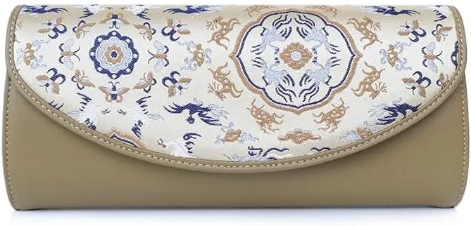 Women Leather Clutch Purses Retro Fashion Shoulder Bag Ethnic Clutch Bag with Chain