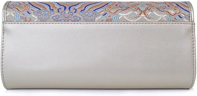 Women Leather Clutch Purses Retro Fashion Shoulder Bag Ethnic Clutch Bag with Chain