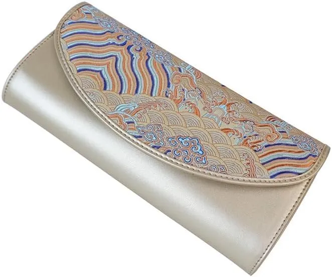 Women Leather Clutch Purses Retro Fashion Shoulder Bag Ethnic Clutch Bag with Chain