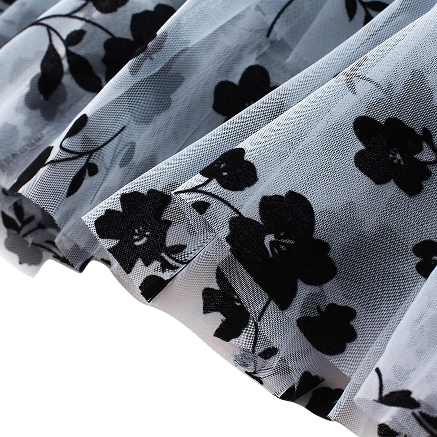Women Long Tulle Skirt Elastic High Waist Floral Print Layered Mesh Skirts Fashion Party Club A Line Midi Skirt