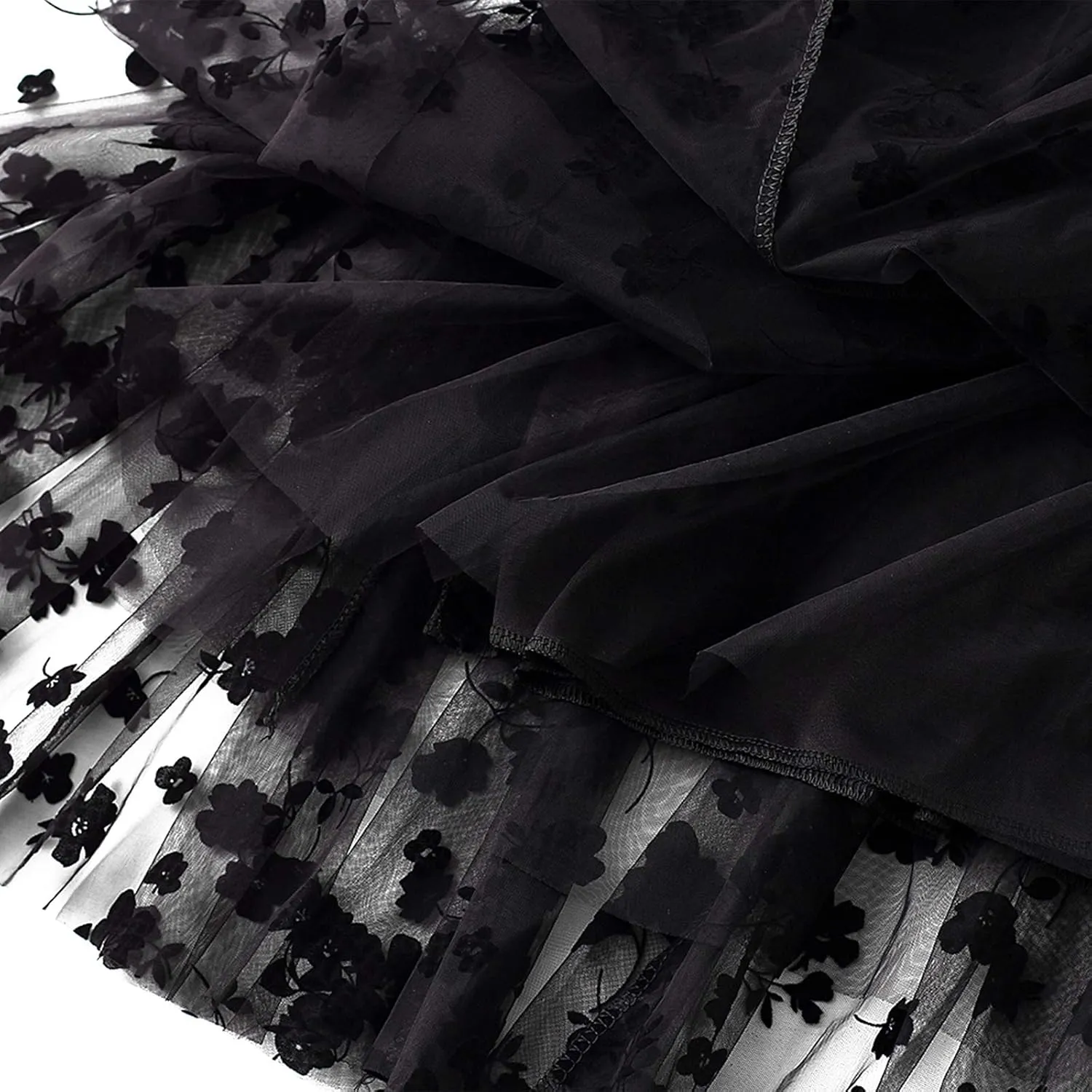 Women Long Tulle Skirt Elastic High Waist Floral Print Layered Mesh Skirts Fashion Party Club A Line Midi Skirt