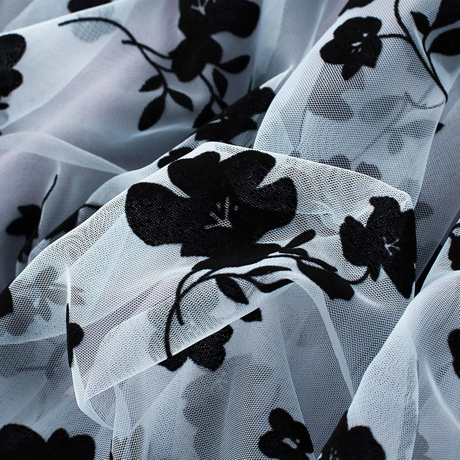 Women Long Tulle Skirt Elastic High Waist Floral Print Layered Mesh Skirts Fashion Party Club A Line Midi Skirt