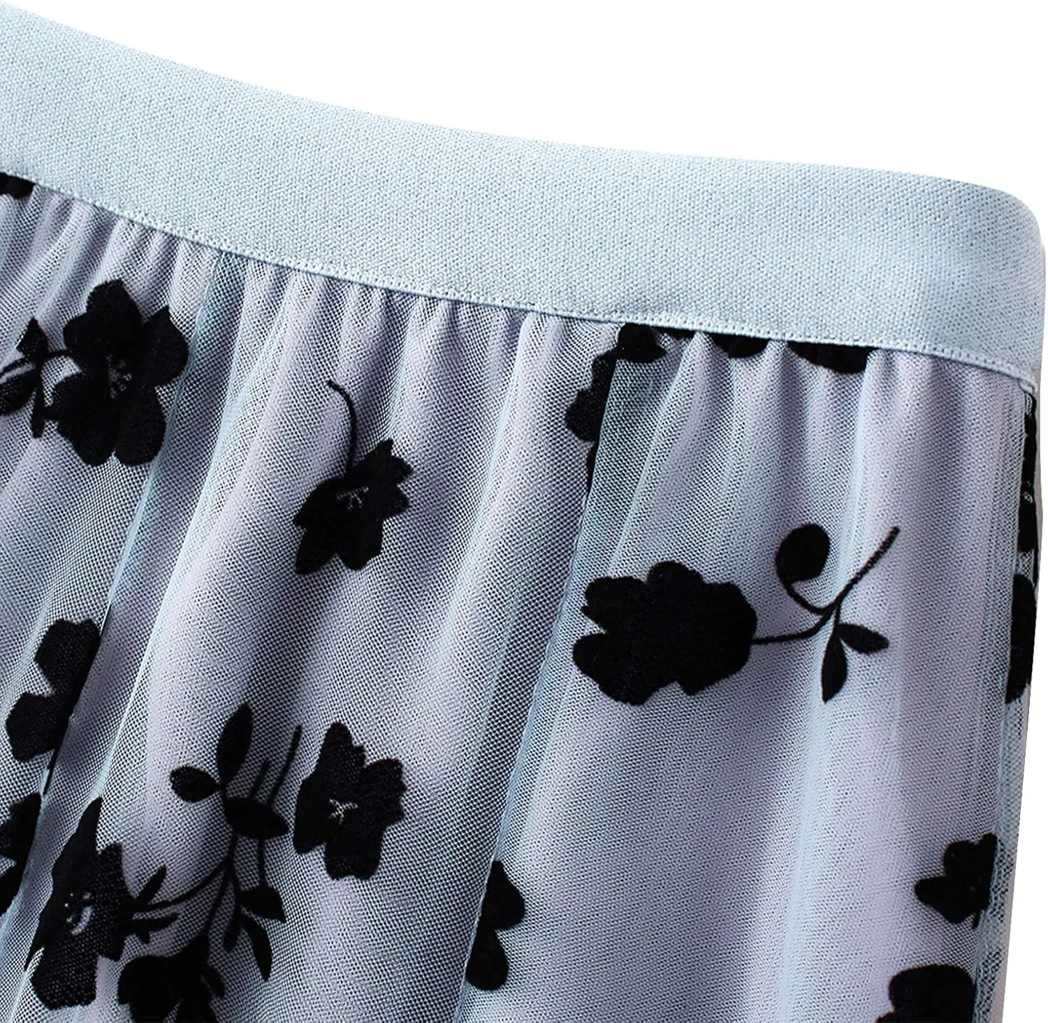 Women Long Tulle Skirt Elastic High Waist Floral Print Layered Mesh Skirts Fashion Party Club A Line Midi Skirt