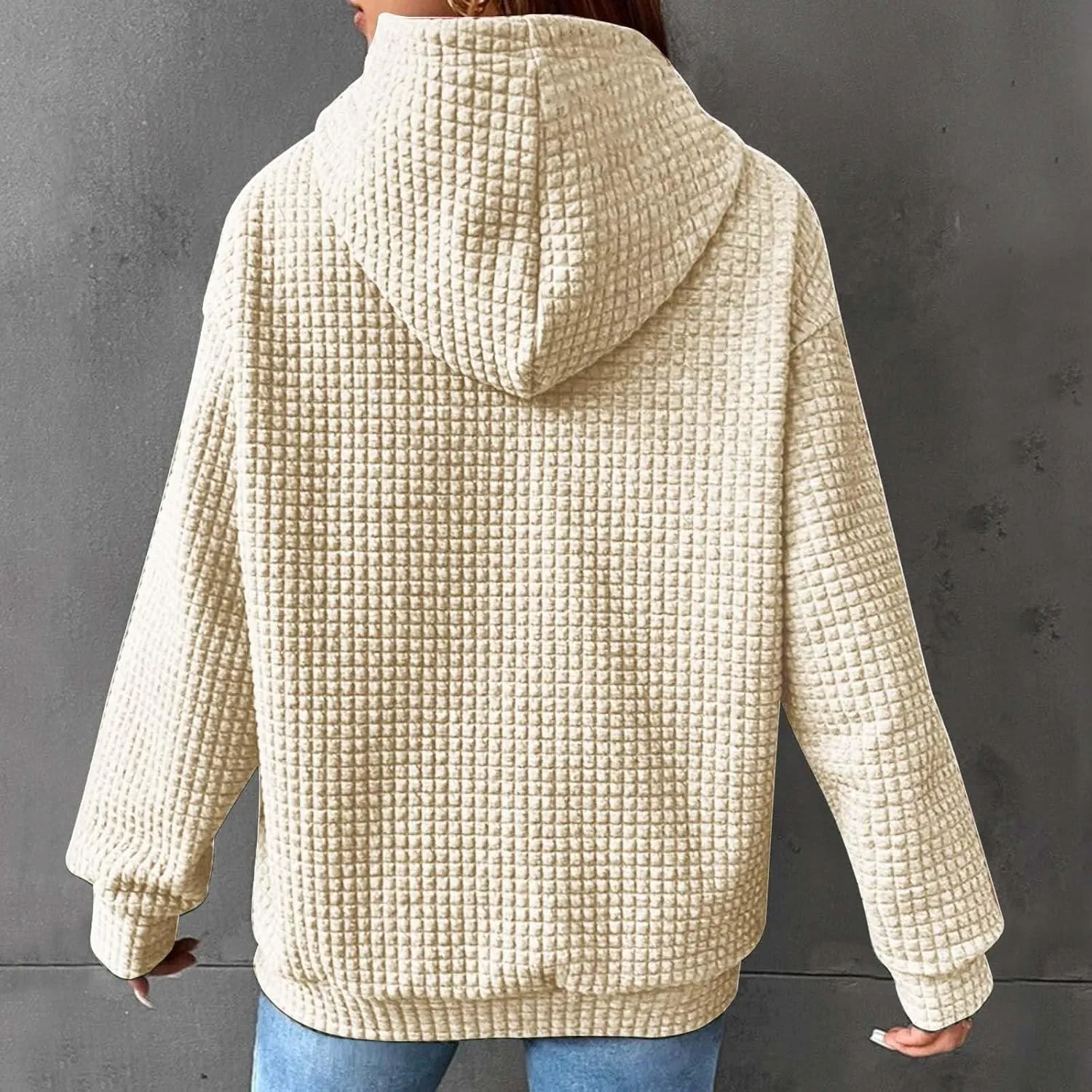 Women's Casual Drawstring Waffle Hoodies Sweatshirts Long Sleeve Pullover Tops with Pocket