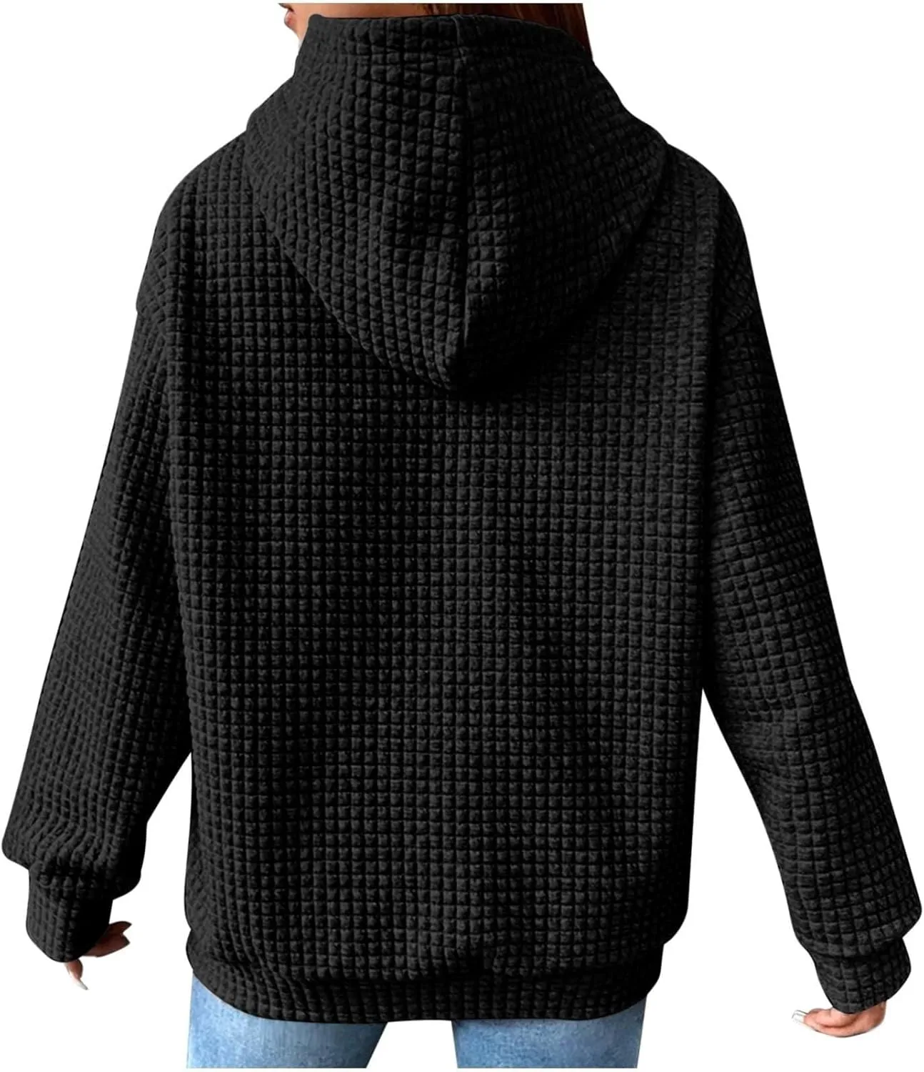 Women's Casual Drawstring Waffle Hoodies Sweatshirts Long Sleeve Pullover Tops with Pocket