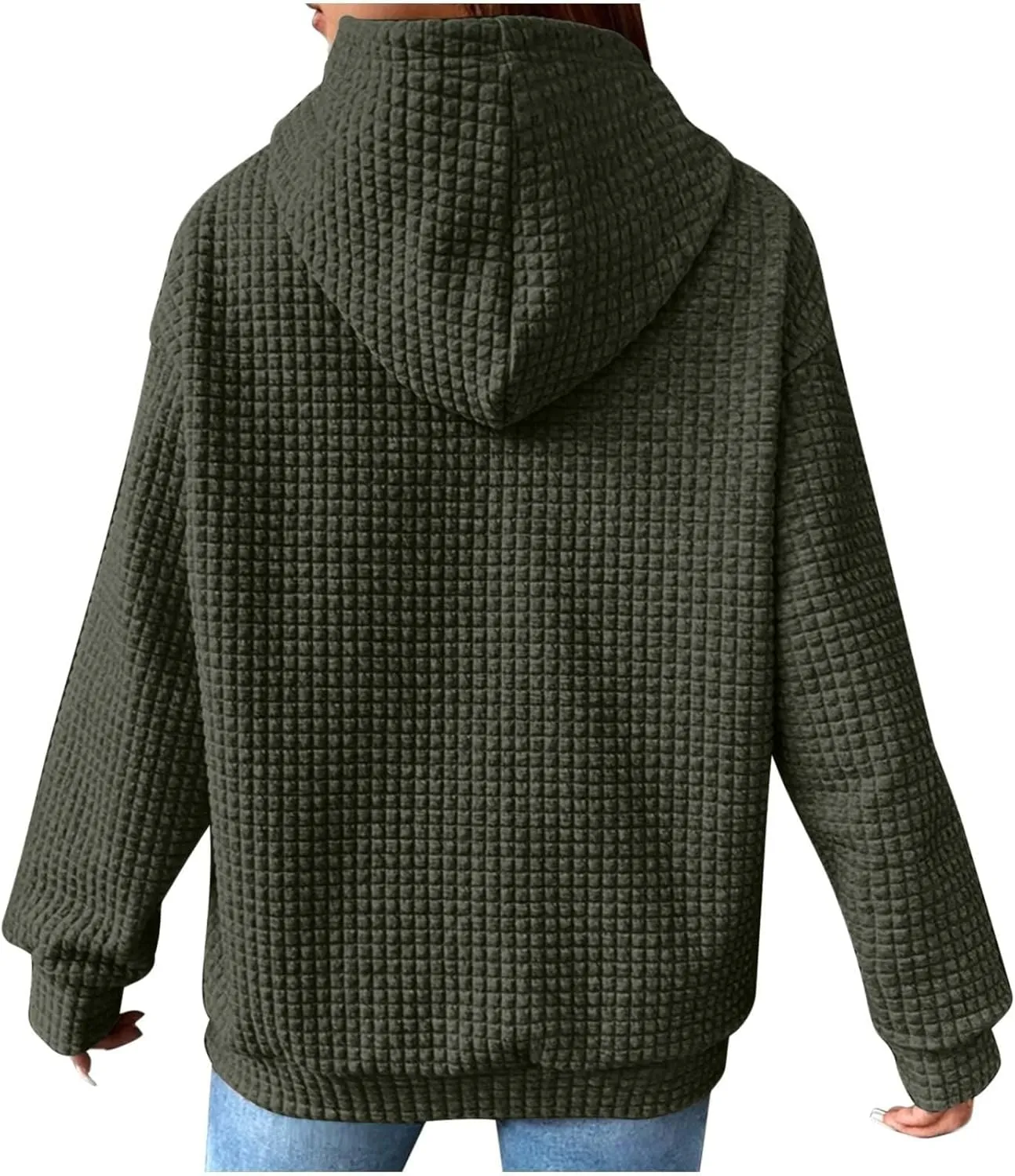 Women's Casual Drawstring Waffle Hoodies Sweatshirts Long Sleeve Pullover Tops with Pocket