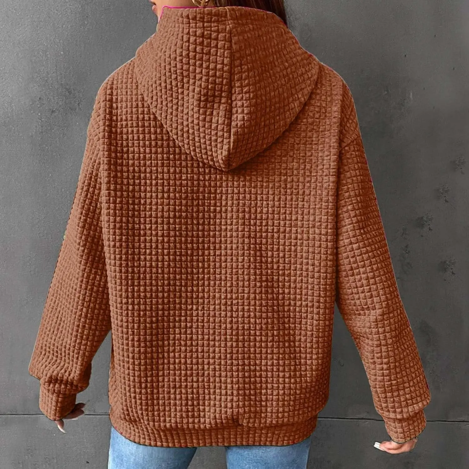 Women's Casual Drawstring Waffle Hoodies Sweatshirts Long Sleeve Pullover Tops with Pocket