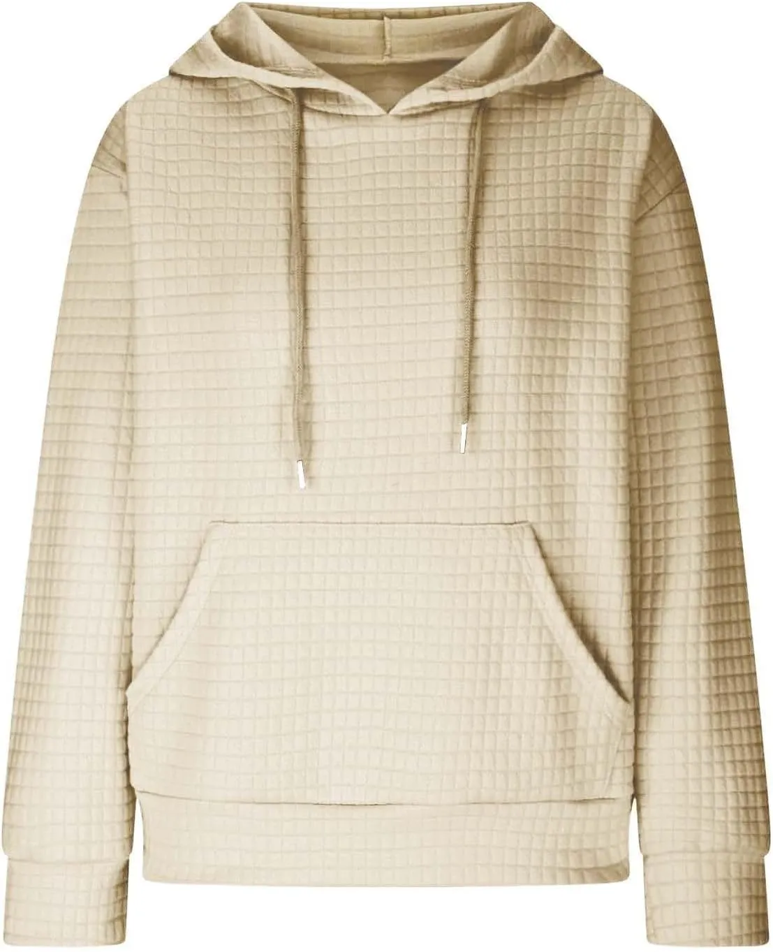 Women's Casual Drawstring Waffle Hoodies Sweatshirts Long Sleeve Pullover Tops with Pocket