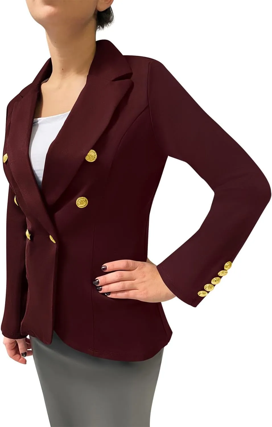 Women's Double Breasted Blazer with Luxe Gold Buttons, Elegant Blazer Jacket Suit