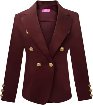 Women's Double Breasted Blazer with Luxe Gold Buttons, Elegant Blazer Jacket Suit