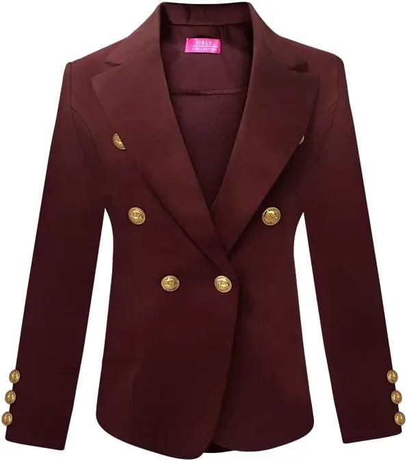 Women's Double Breasted Blazer with Luxe Gold Buttons, Elegant Blazer Jacket Suit