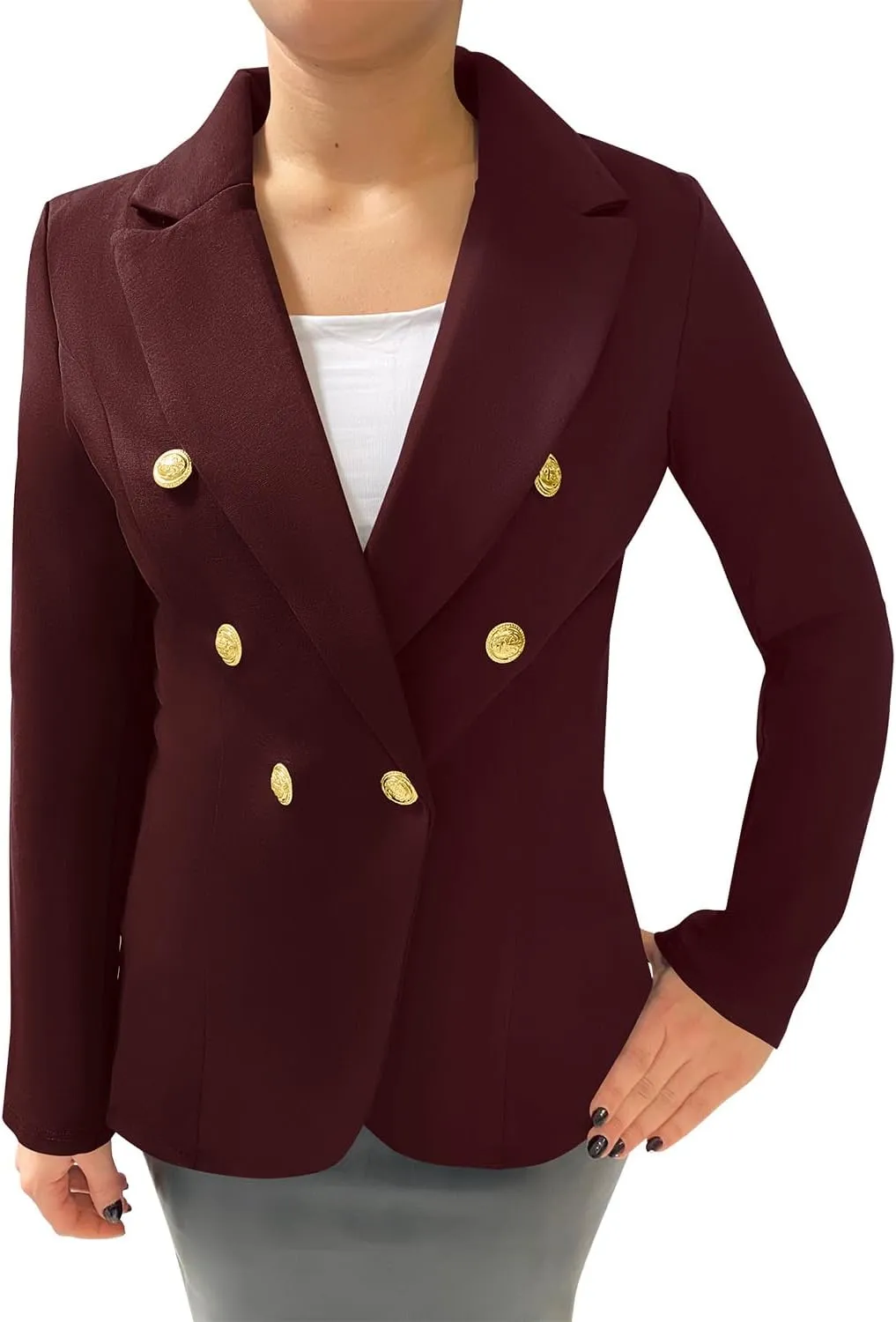 Women's Double Breasted Blazer with Luxe Gold Buttons, Elegant Blazer Jacket Suit