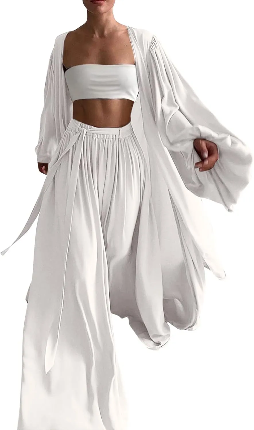 Women's Dressy Pant Suits for A Wedding Women's 3 Piece Set Casual Sexy Solid Color Womens Pant Jumpsuit (White, XXL)