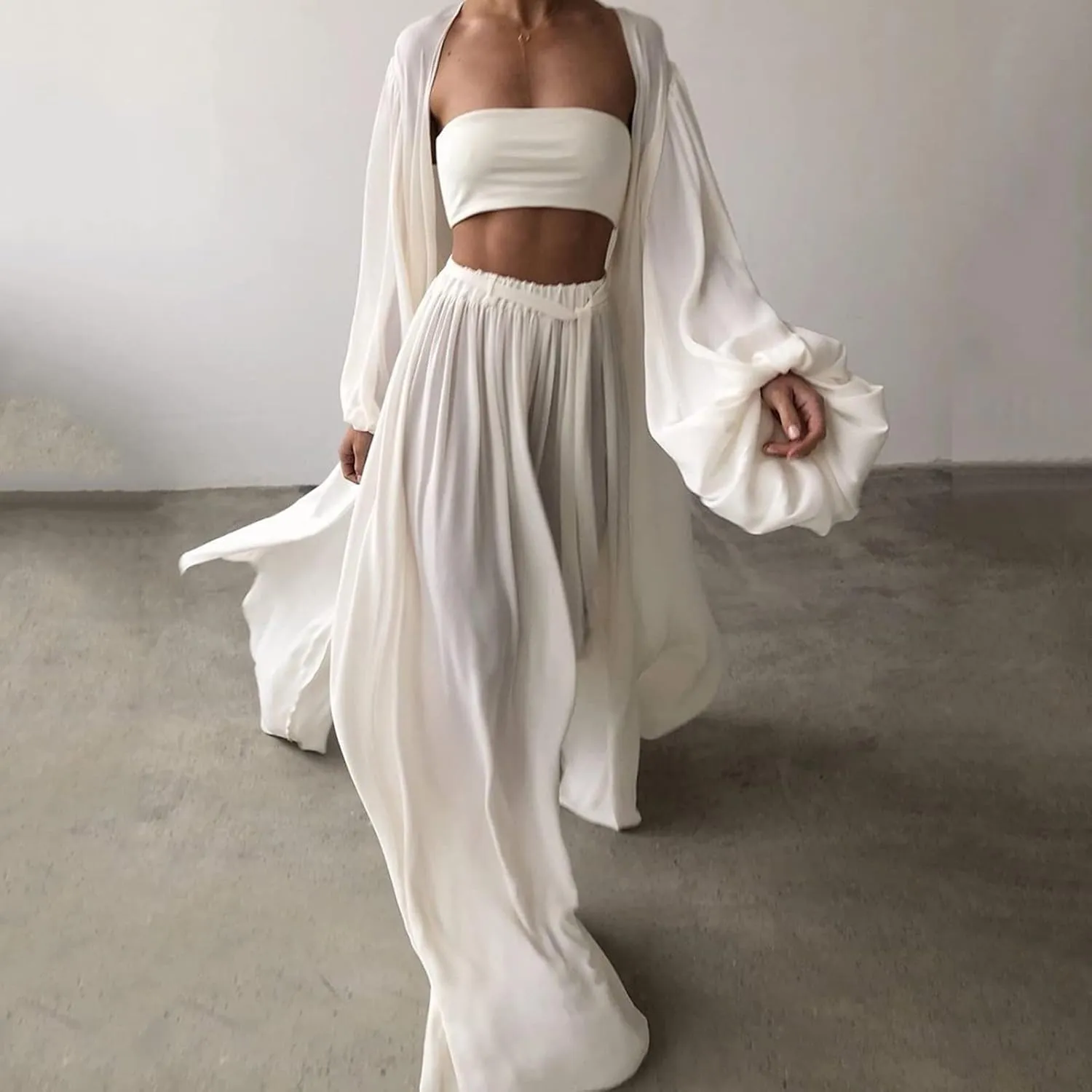 Women's Dressy Pant Suits for A Wedding Women's 3 Piece Set Casual Sexy Solid Color Womens Pant Jumpsuit (White, XXL)