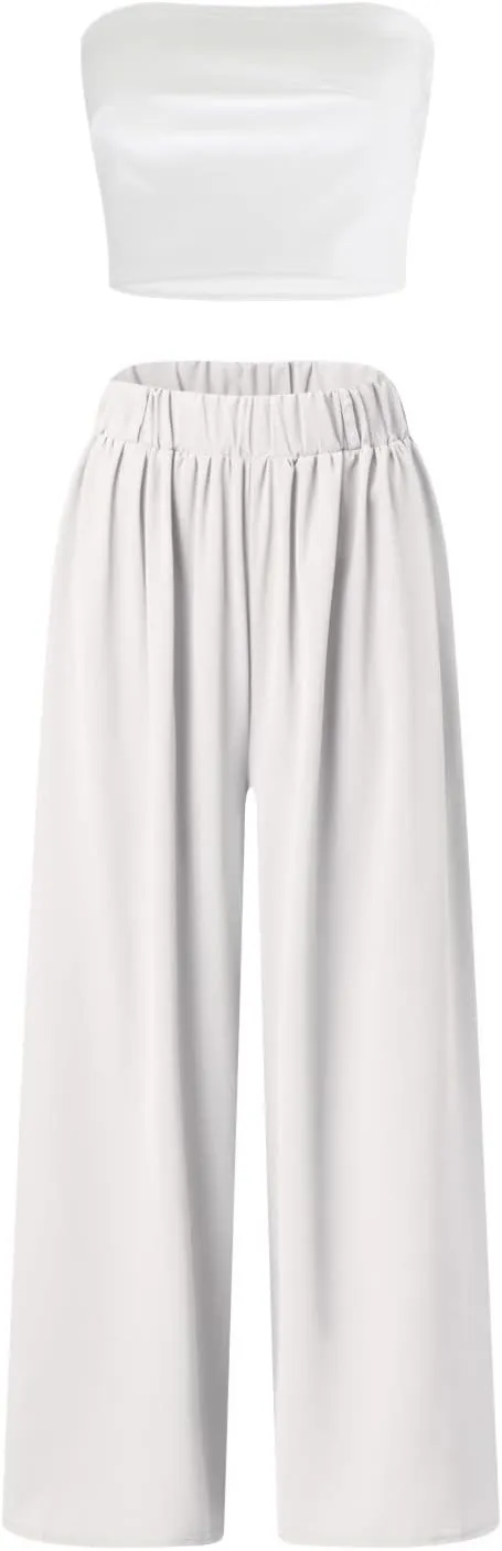 Women's Dressy Pant Suits for A Wedding Women's 3 Piece Set Casual Sexy Solid Color Womens Pant Jumpsuit (White, XXL)