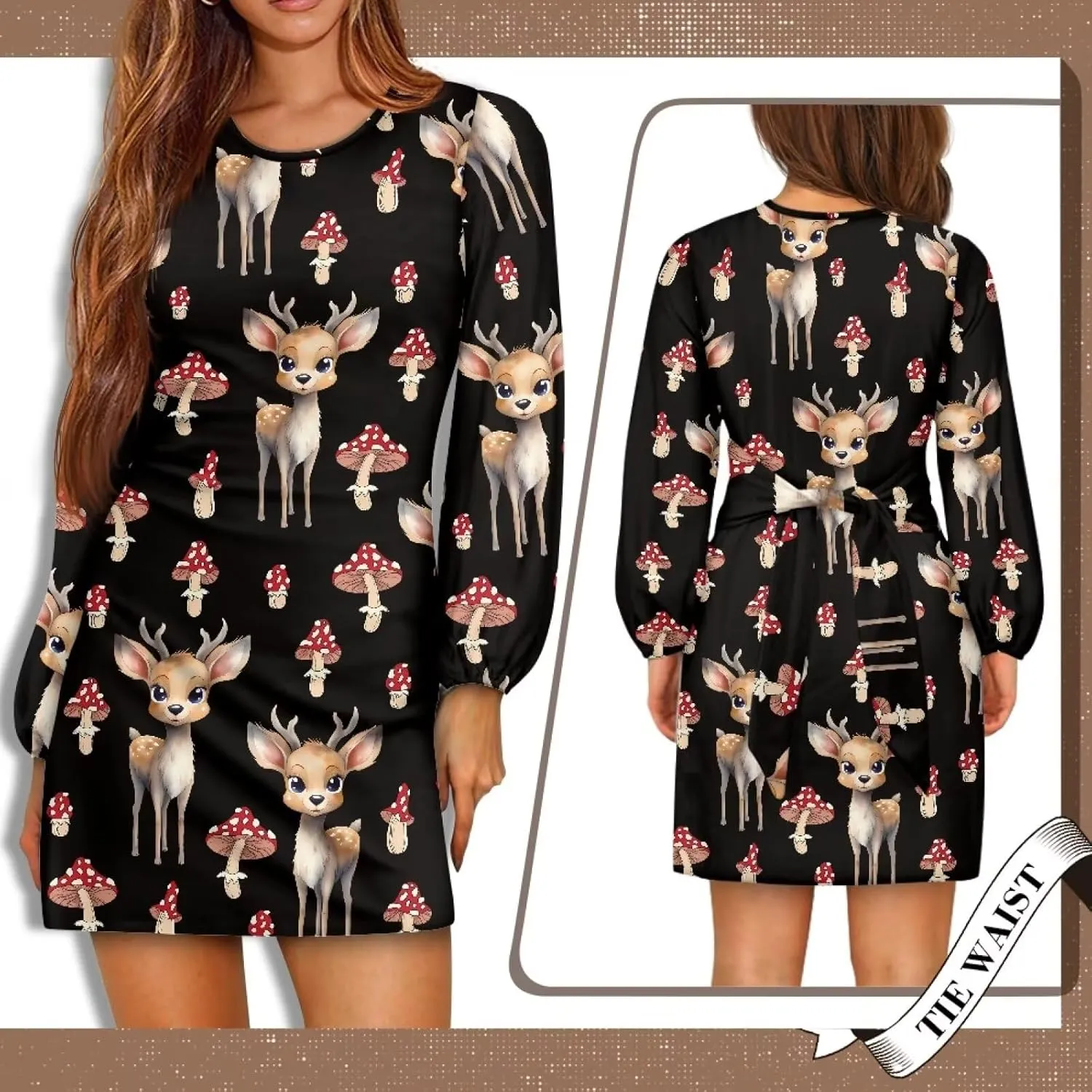 Womens Elegant Long Sleeve Dress Crewneck Tie Waist Ruched Mini Dresses Spring Summer A Line Outfits Casual Shirts