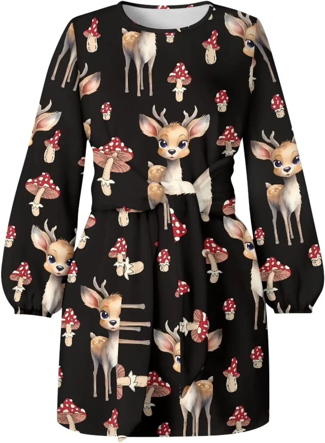 Womens Elegant Long Sleeve Dress Crewneck Tie Waist Ruched Mini Dresses Spring Summer A Line Outfits Casual Shirts