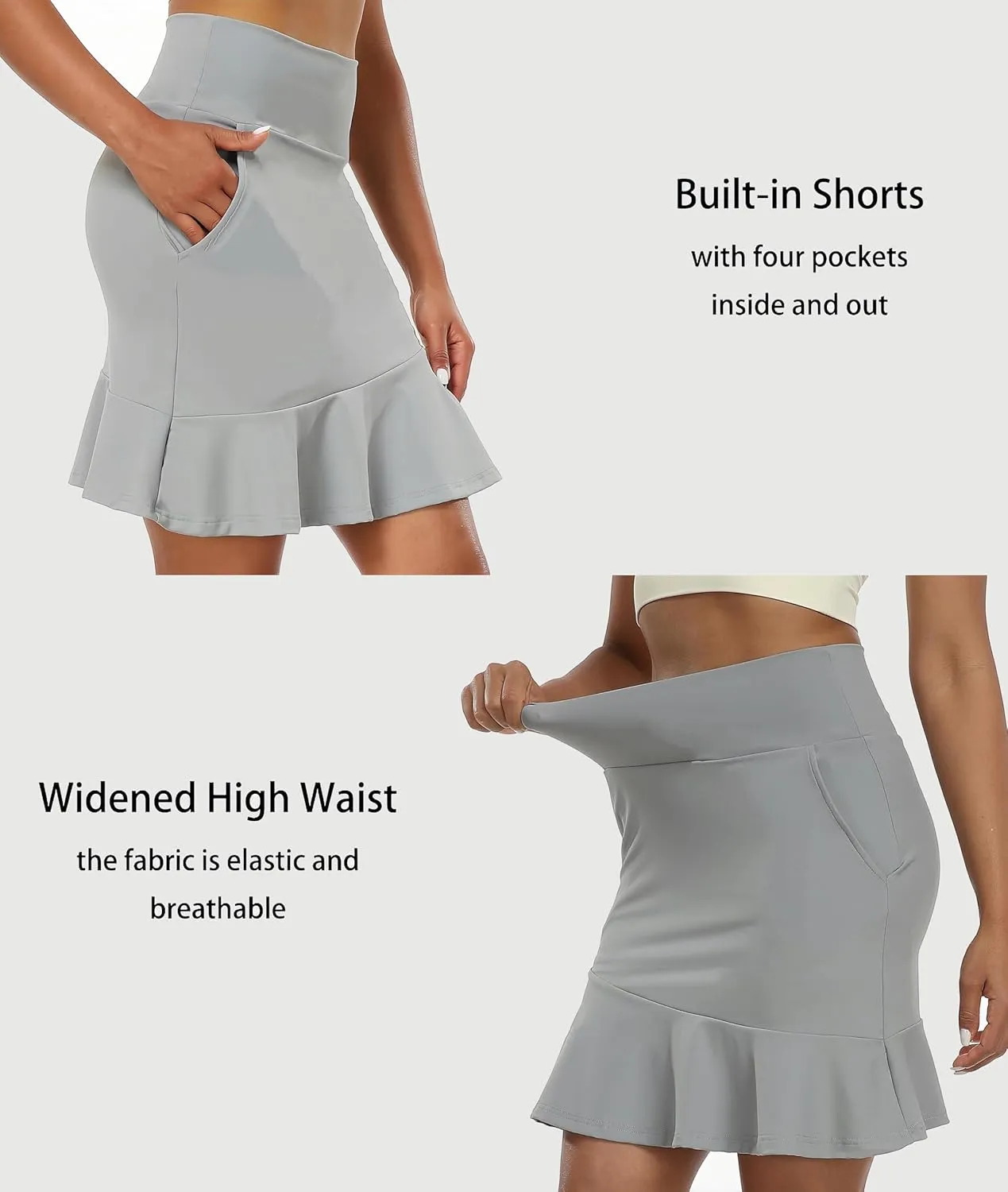 Women's Golf Skirts High Waisted Athletic Tennis Skirt with Shorts Knee Length Skater Running Casual Skort