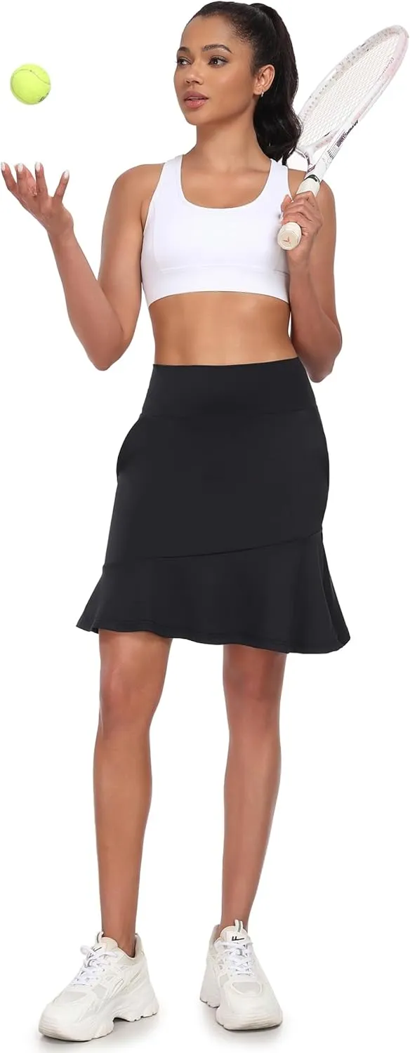 Women's Golf Skirts High Waisted Athletic Tennis Skirt with Shorts Knee Length Skater Running Casual Skort