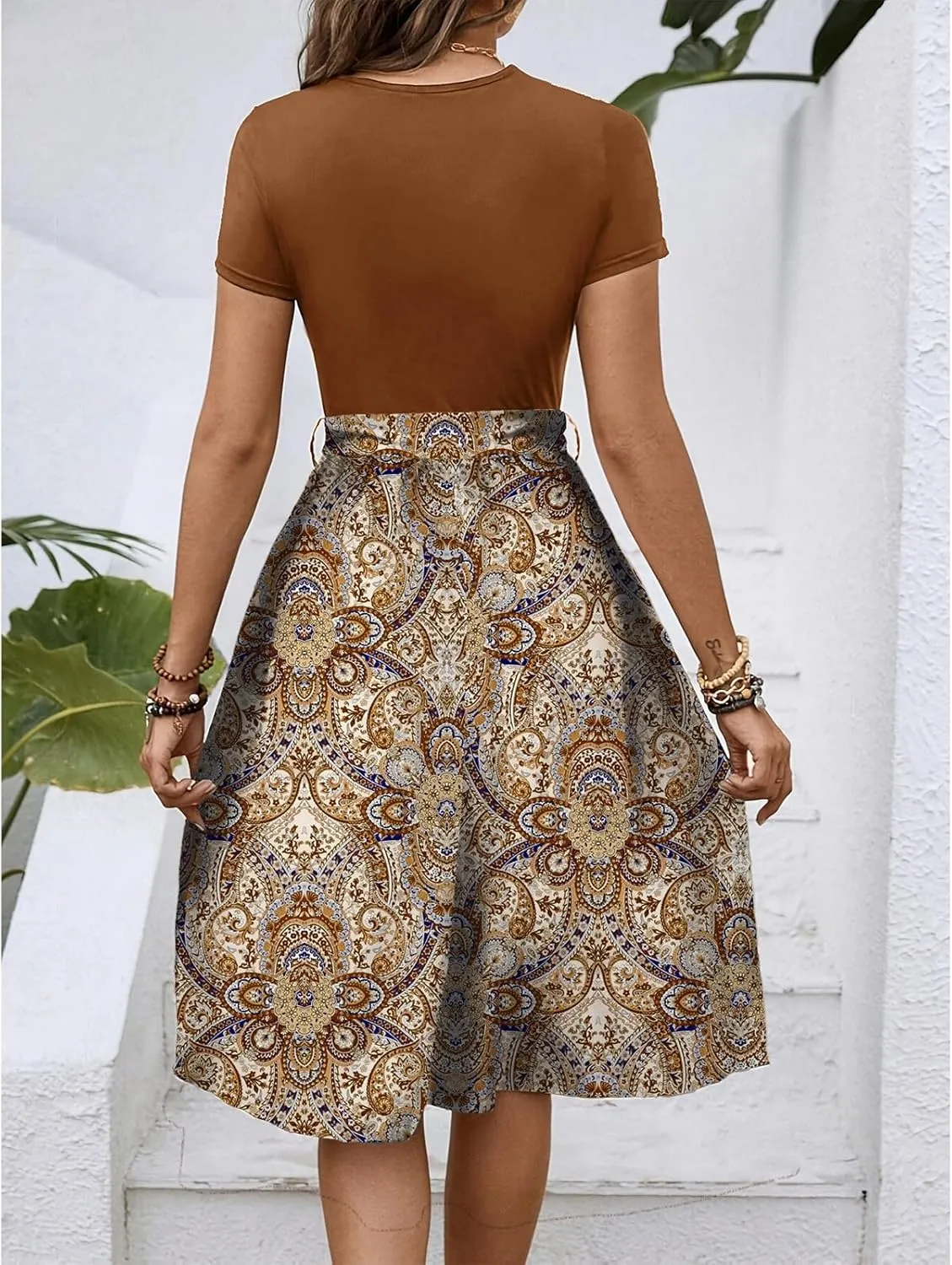 Womens Midi Dress Summer Short Sleeve Petite Dresses 2025 Ladies Casual Plus Size Floral T-Shirt Flowy Beach Sundress