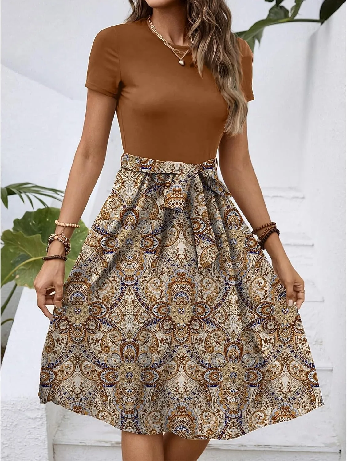 Womens Midi Dress Summer Short Sleeve Petite Dresses 2025 Ladies Casual Plus Size Floral T-Shirt Flowy Beach Sundress