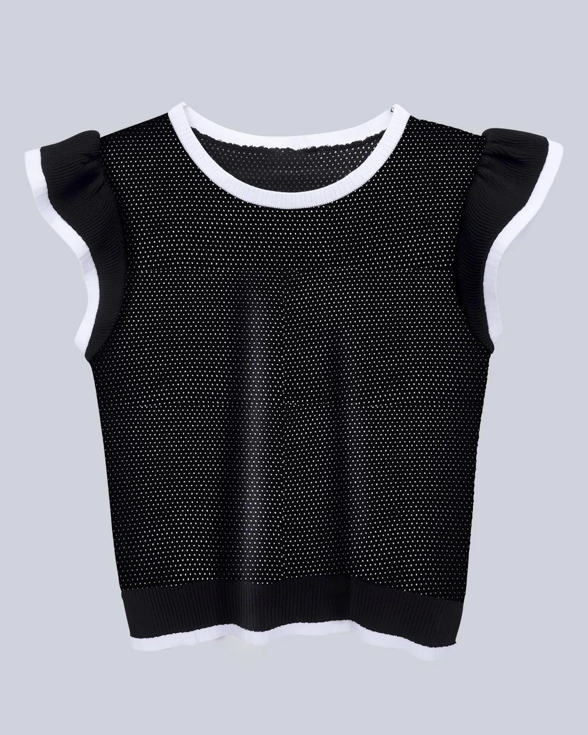 Womens Sleeveless Sweater Vest Ruffle Sleeve Hollow Out Knit Tank Tops Summer Crewneck Casual Shirts Pullover Cami Top 2025