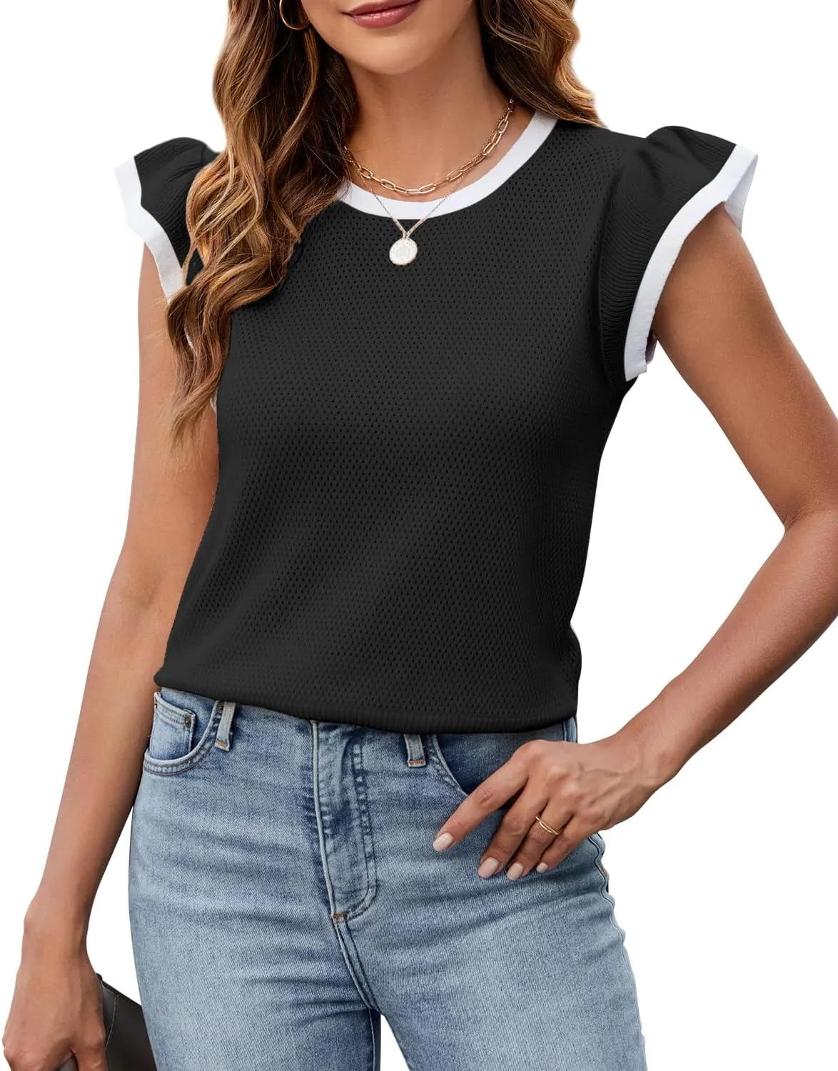 Womens Sleeveless Sweater Vest Ruffle Sleeve Hollow Out Knit Tank Tops Summer Crewneck Casual Shirts Pullover Cami Top 2025