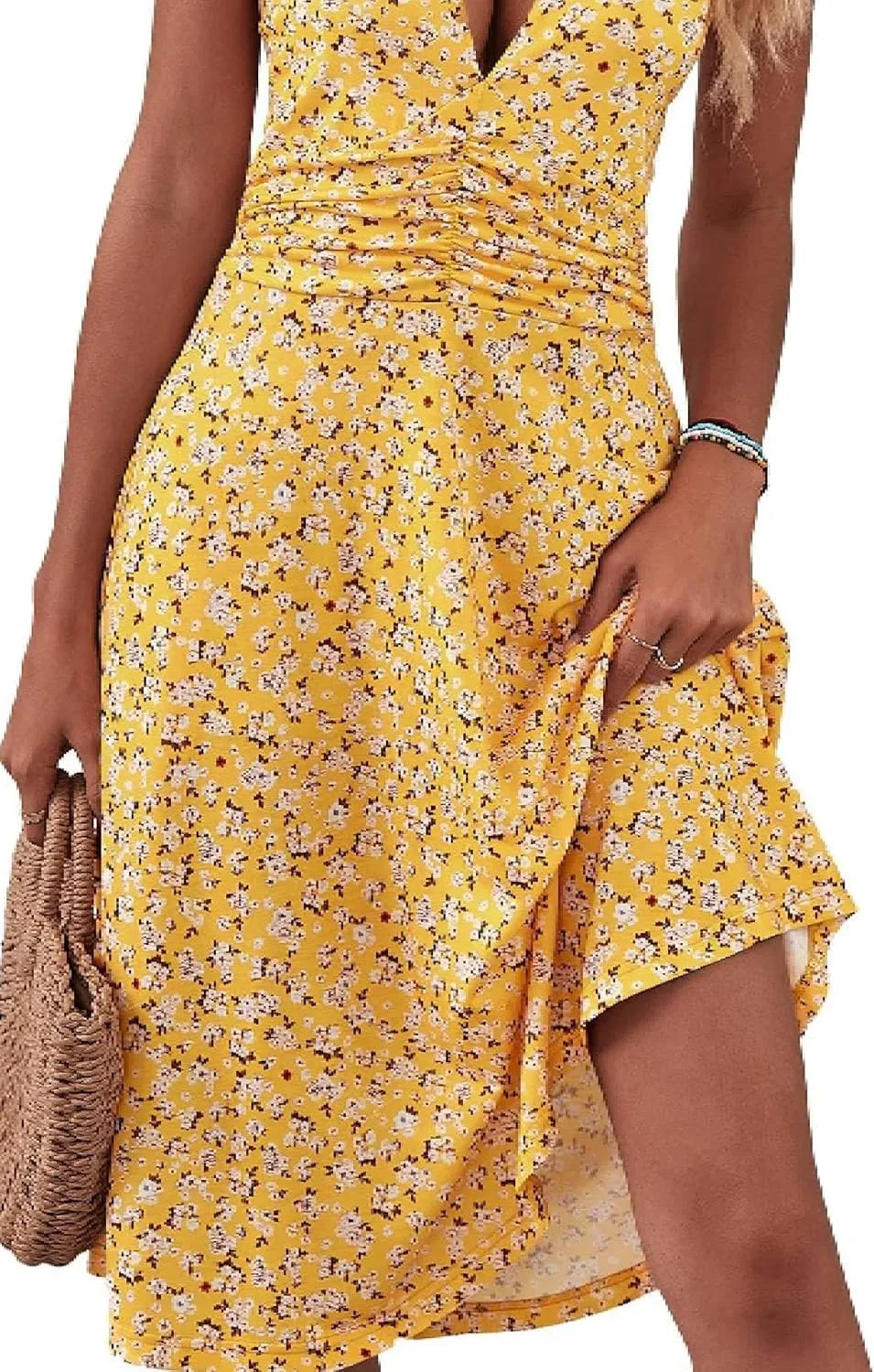 Women's Summer Sundress Sleeveless Halter Neck Spring 2025 Floral with Pocket Elastic Waist Ruffle Mini Dresses
