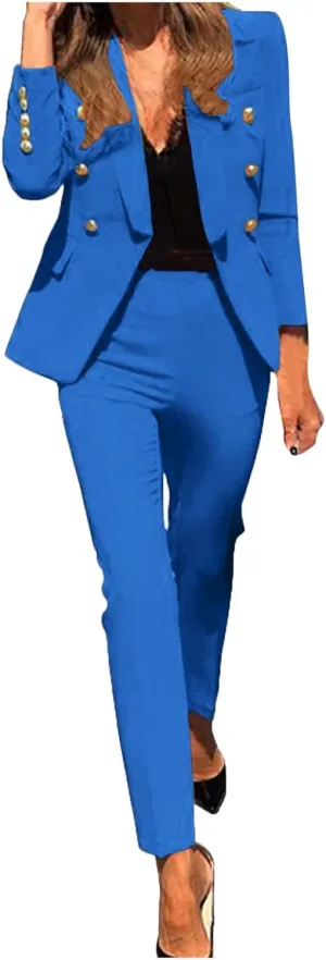 Women's Two-Piece Lapels Set Office Business Long Sleeve Formal Jacket Pant Suit Slim Fit Trouser Women's Clothing