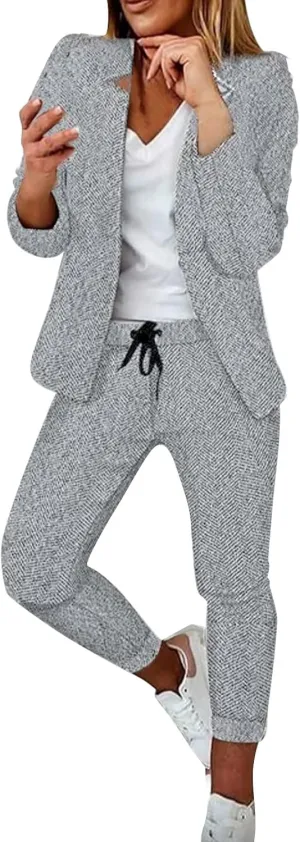 Women's Two-Piece Lapels Set Office Business Long Sleeve Formal Jacket Pant Suit Slim Fit Trouser Women's Clothing