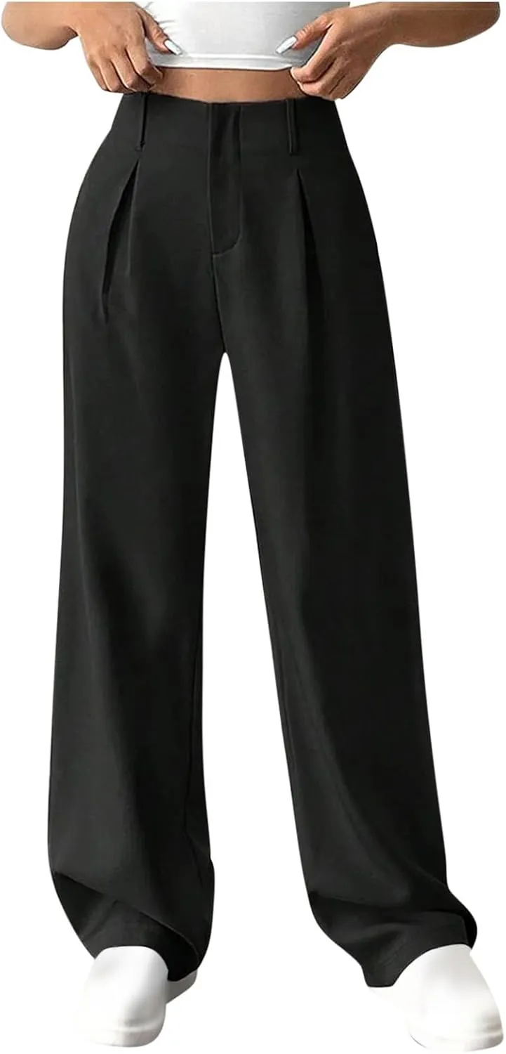 Women's Wide Leg Pants Dressy Flowy Summer Beach Palazzo Pants Elastic Waist Baggy Trousers for Business