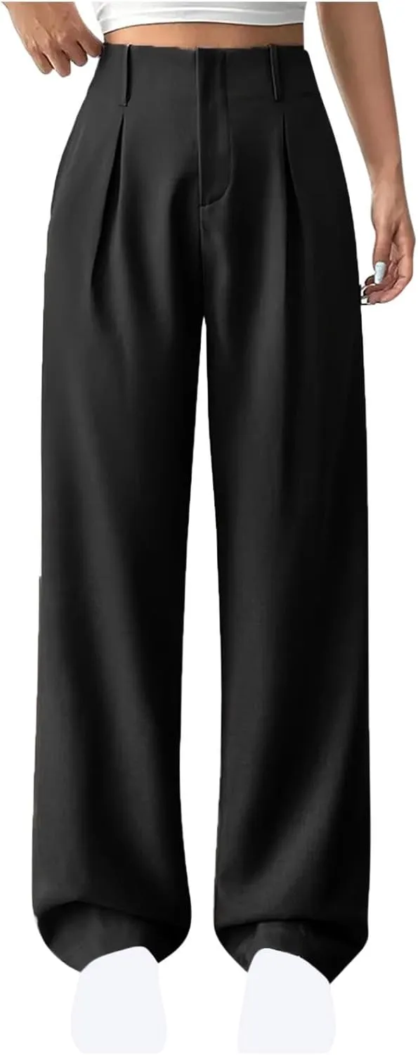 Women's Wide Leg Pants Dressy Flowy Summer Beach Palazzo Pants Elastic Waist Baggy Trousers for Business