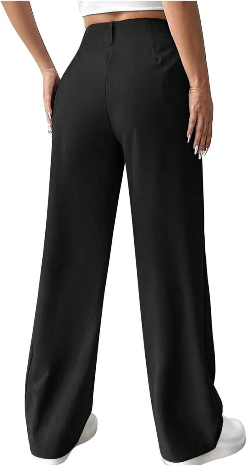 Women's Wide Leg Pants Dressy Flowy Summer Beach Palazzo Pants Elastic Waist Baggy Trousers for Business