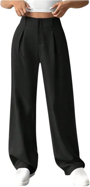 Women's Wide Leg Pants Dressy Flowy Summer Beach Palazzo Pants Elastic Waist Baggy Trousers for Business