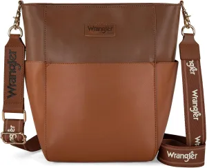 Wrangler MEDIUM Crossbody Bag for Women Vegan Leather Bucket Handbags with Guitar Strap
