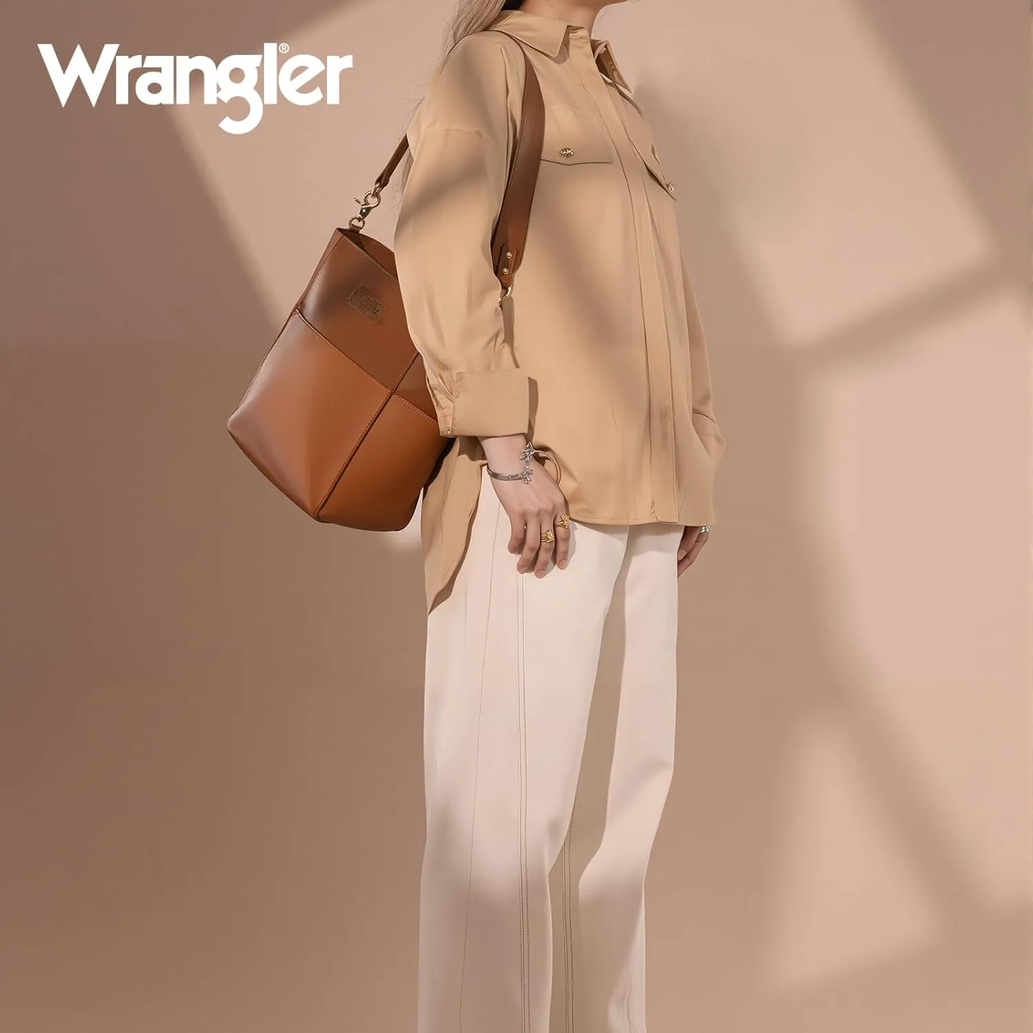 Wrangler MEDIUM Crossbody Bag for Women Vegan Leather Bucket Handbags with Guitar Strap