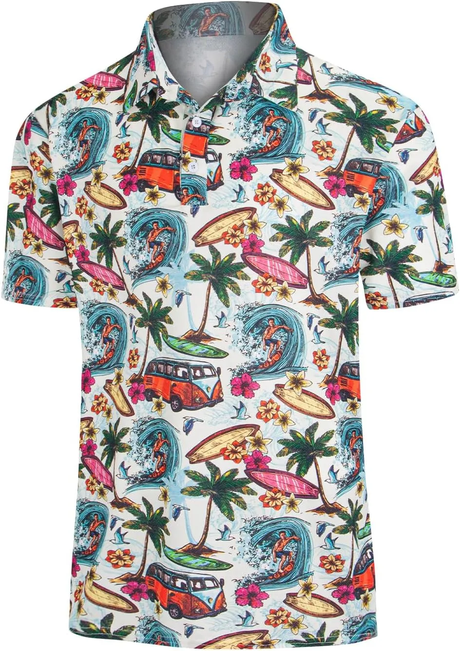 Yoimira Funny Golf Shirts for Men Short Sleeve, Hawaiian Men Polo Shirt Moisture Wicking Quick Dry Fit Print Casual